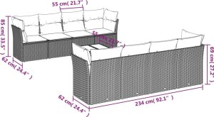 vidaXL 9-cz. zestaw mebli ogrodowych, poduszki, jasnoszary polirattan 3