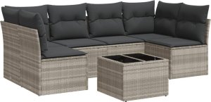vidaXL 7-cz. zestaw wypoczynkowy do ogrodu, z poduszkami, jasnoszary 2