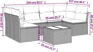 vidaXL 7-cz. zestaw wypoczynkowy do ogrodu, z poduszkami, jasnoszary 3