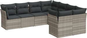 vidaXL vidaXL 8-cz. zestaw mebli ogrodowych, poduszki, jasnoszary polirattan 2