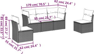 vidaXL vidaXL 5-cz. zestaw mebli do ogrodu, poduszki, jasnoszary rattan PE 3