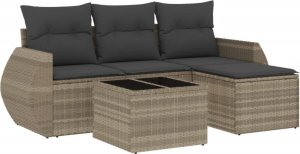 vidaXL 5-cz. zestaw mebli do ogrodu, poduszki, jasnoszary rattan PE 2