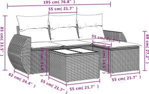 vidaXL 5-cz. zestaw mebli do ogrodu, poduszki, jasnoszary rattan PE 3