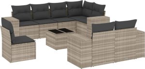 vidaXL 9-cz. zestaw mebli ogrodowych, poduszki, jasnoszary polirattan 2