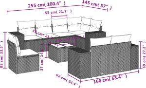 vidaXL 9-cz. zestaw mebli ogrodowych, poduszki, jasnoszary polirattan 3