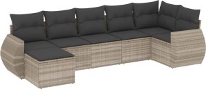 vidaXL vidaXL 7-cz. zestaw wypoczynkowy do ogrodu, z poduszkami, jasnoszary 2