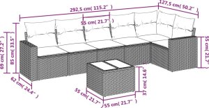 vidaXL 7-cz. zestaw wypoczynkowy do ogrodu, z poduszkami, jasnoszary 3