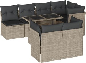 vidaXL vidaXL 8-cz. zestaw mebli ogrodowych, poduszki, jasnoszary polirattan 2