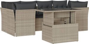 vidaXL vidaXL 7-cz. zestaw wypoczynkowy do ogrodu, z poduszkami, jasnoszary 2