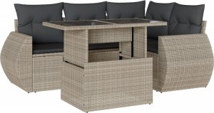 vidaXL 5-cz. zestaw mebli do ogrodu, poduszki, jasnoszary rattan PE 2