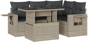 vidaXL 5-cz. zestaw mebli do ogrodu, poduszki, jasnoszary rattan PE 2