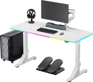 Ultradesk ULTRADESK Biurko dla gracza IRON WHITE, 132,5x60,5 cm, 71-81  cm, mechaniczna regulacja wysokości 1