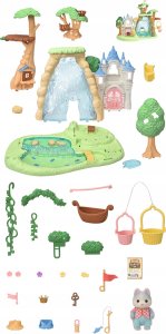 Figurka Epoch Sylvanian Families - Wyspa z wodospadem Secret Forest + figurka pieska husky (5761) 7