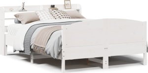 vidaXL Rama łóżka bez materaca, biała, 135x190 cm, lite drewno sosnowe 2