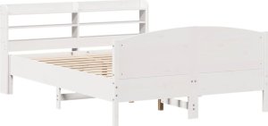 vidaXL Rama łóżka bez materaca, biała, 135x190 cm, lite drewno sosnowe 3