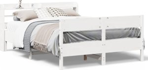 vidaXL Rama łóżka bez materaca, biała, 135x190 cm, lite drewno sosnowe 2