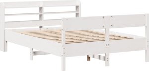 vidaXL Rama łóżka bez materaca, biała, 135x190 cm, lite drewno sosnowe 3