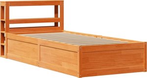 vidaXL vidaXL Rama łóżka z wezgłowiem, woskowy brąz, 75x190 cm, sosnowa 2
