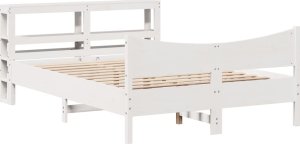 vidaXL vidaXL Rama łóżka z wezgłowiem, biała, 140x190 cm, drewno sosnowe 2