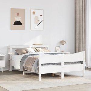 vidaXL vidaXL Rama łóżka z wezgłowiem, biała, 140x190 cm, drewno sosnowe 3