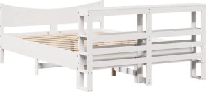 vidaXL vidaXL Rama łóżka z wezgłowiem, biała, 140x190 cm, drewno sosnowe 8