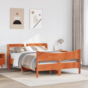 vidaXL vidaXL Rama łóżka z wezgłowiem, woskowy brąz, 120x200 cm, sosnowa 3