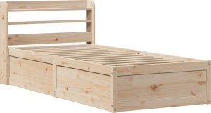 vidaXL Rama łóżka z wezgłowiem, biała, 75x190 cm, lite drewno sosnowe 2