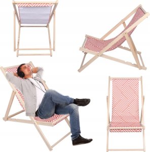 kontrast Leżak turystyczny plażowy ogrodowy składany drewniany FEZ koralowy 5