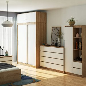 Fabryka Mebli Akord SZAFA PRZESUWNA Z NADSTAWKĄ 150cm CLP SONOMA / BIAŁA MONO 4