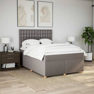 vidaXL Łóżko kontynentalne z materacem, taupe, tkanina, 140x190 cm 3