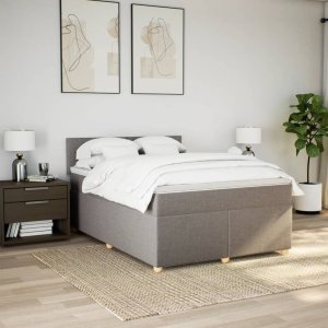 vidaXL Łóżko kontynentalne z materacem, taupe, tkanina, 140x190 cm 4