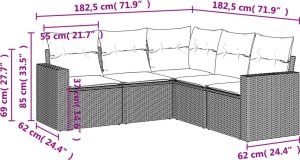 vidaXL vidaXL 5-cz. zestaw mebli do ogrodu, poduszki, jasnoszary rattan PE 3
