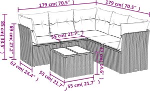 vidaXL 6-cz. zestaw mebli ogrodowych, z poduszkami, jasnoszary 3