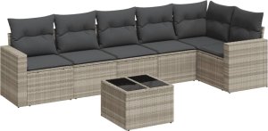 vidaXL 7-cz. zestaw wypoczynkowy do ogrodu, z poduszkami, jasnoszary 2