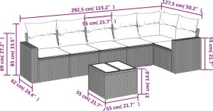 vidaXL 7-cz. zestaw wypoczynkowy do ogrodu, z poduszkami, jasnoszary 3