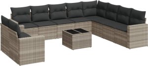 vidaXL 11-cz. zestaw mebli ogrodowych z poduszkami, szary rattan PE 2