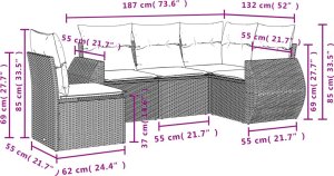 vidaXL vidaXL 5-cz. zestaw mebli do ogrodu, poduszki, jasnoszary rattan PE 3