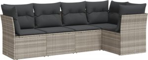 vidaXL vidaXL 5-cz. zestaw mebli do ogrodu, poduszki, jasnoszary rattan PE 2