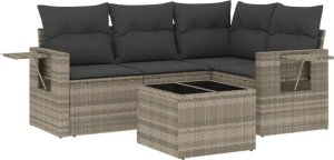 vidaXL 5-cz. zestaw mebli do ogrodu, poduszki, jasnoszary rattan PE 2