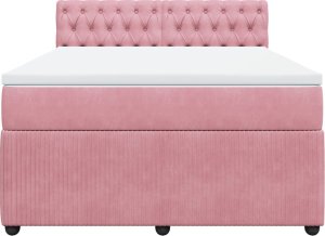 vidaXL vidaXL Łóżko kontynentalne z materacem, różowe, 140x200 cm, aksamit 6