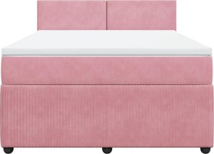 vidaXL vidaXL Łóżko kontynentalne z materacem, różowe, 140x200 cm, aksamit 6