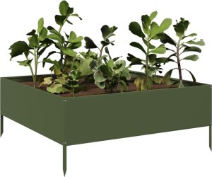 vidaXL vidaXL Podwyższona donica, oliwkowa, 100x100x25 cm, stal 3