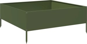 vidaXL vidaXL Podwyższona donica, oliwkowa, 100x100x25 cm, stal 6