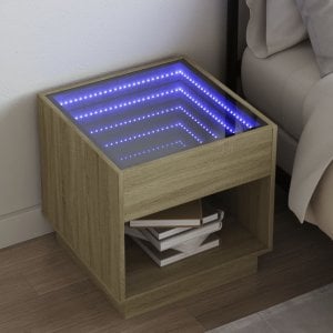 vidaXL vidaXL Stolik nocny z LED Infinity, dąb sonoma, 50x50x50 cm 1