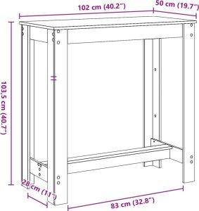 vidaXL Stolik barowy, stare drewno, 102x50x103,5 cm 9
