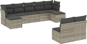 vidaXL vidaXL 9-cz. zestaw mebli ogrodowych, poduszki, jasnoszary polirattan 2