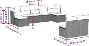vidaXL vidaXL 9-cz. zestaw mebli ogrodowych, poduszki, jasnoszary polirattan 3