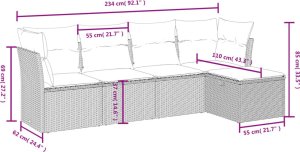 vidaXL vidaXL 5-cz. zestaw mebli do ogrodu, poduszki, jasnoszary rattan PE 4
