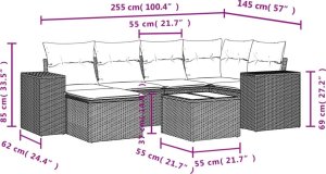 vidaXL 7-cz. zestaw wypoczynkowy do ogrodu, z poduszkami, jasnoszary 3