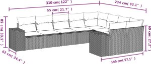 vidaXL vidaXL 9-cz. zestaw mebli ogrodowych, poduszki, jasnoszary polirattan 3